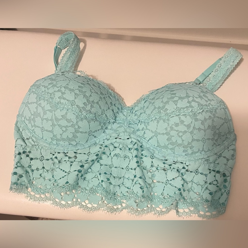PINK light blue lace padded bralette size small